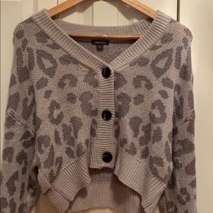 Grey cheetah print cardigan sweater